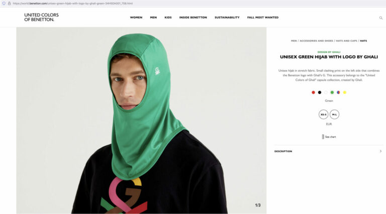 „Unisex Hijab“ im Online-Shop des italienischen Modeunternehmens Benetton: Auch Männer sollen die traditionell moslemische Verschleierung tragen