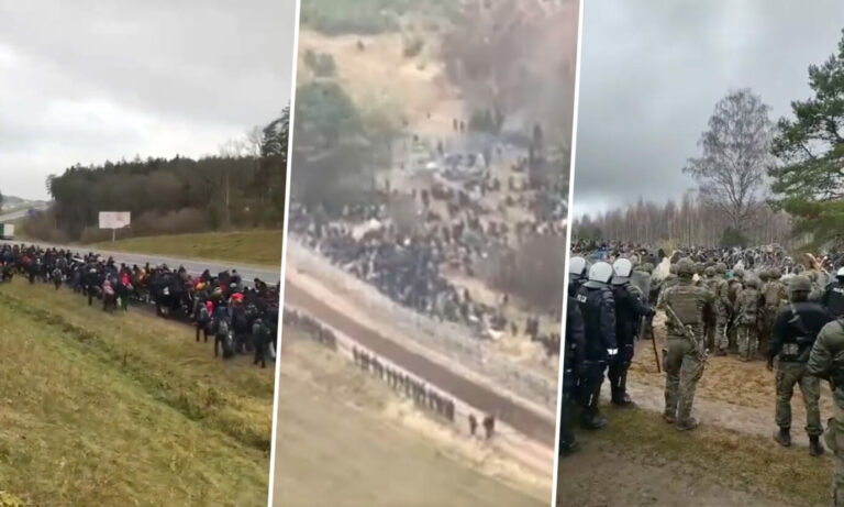Migrantenkarawane vor der Grenze, polnische Sicherheitskräfte bringen sich in Stellung