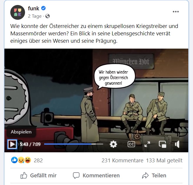 Szene aus dem "Funk"-Film: Deutsche Soldaten gewinnen gegen Österreich im Ersten Weltkrieg Foto: Funk Facebook / Screenshot 