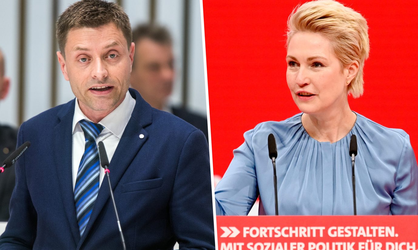 Der AfD-Landtagsabgeordnete Thomas de Jesus Fernandes und Ministerpräsidentin Manuela Schwesig (SPD)