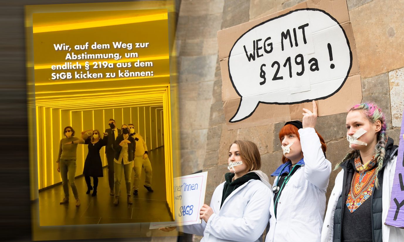 Szene aus dem gelöschten Video der FDP-Abgeordneten Kristine Lütke, Demonstranten in Berlin protestieren für die Abschaffung von Paragraph 219a Fotos