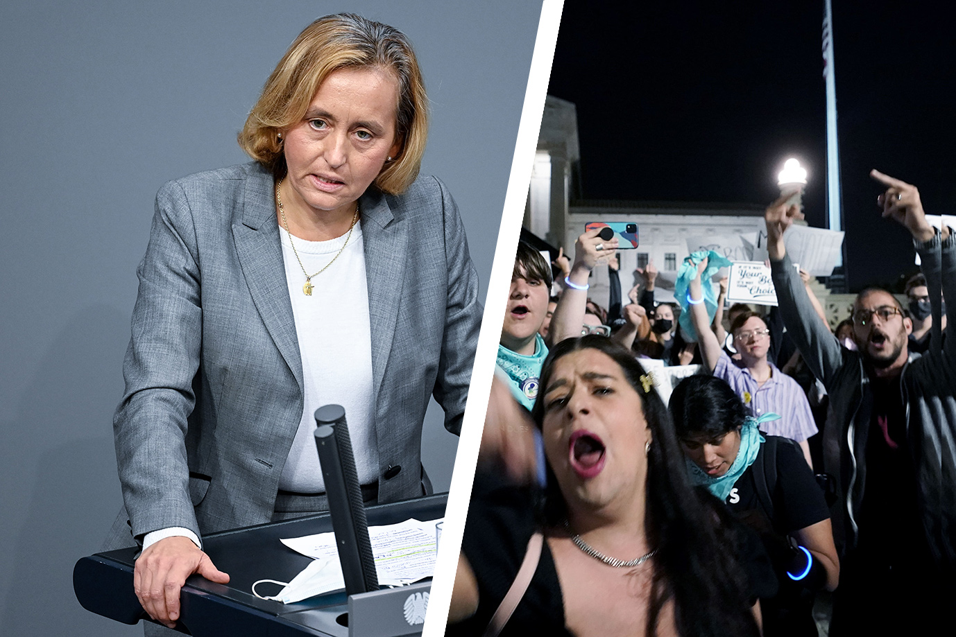 Die AfD-Bundestagsabgeordnete Beatrix von Storch (links): „Die Abtreibungslobby und ihre fanatisierten Anhänger setzen auf öffentlichen Meinungsterror“