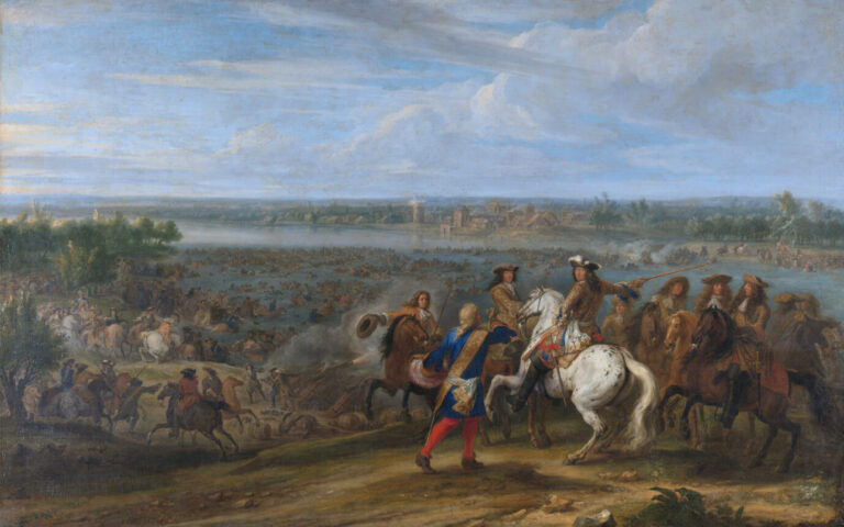 Ludwig XIV. überquert am 12. Juni 1672 den Rhein bei Lobith, Gemälde von Adam Frans van der Meulen, 1690 Foto: Wikimedia / Gemeinfrei