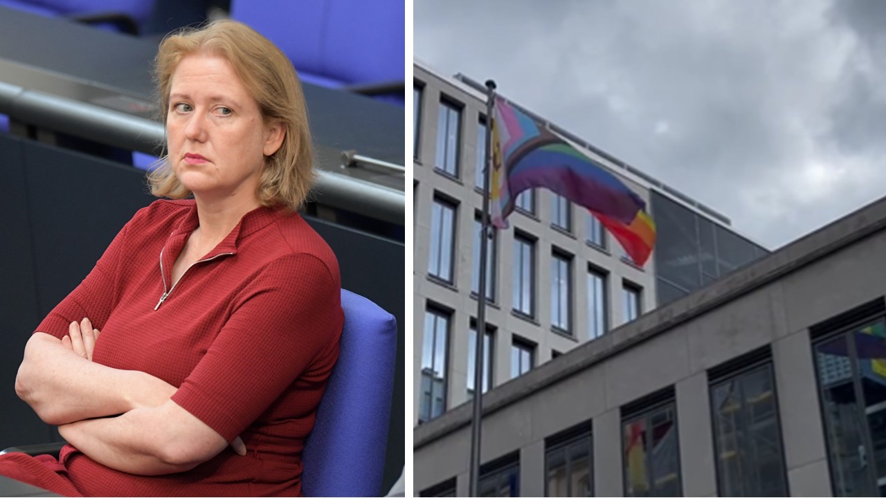 Seit mehr als vier Wochen weht vor dem von Lisa Paus (Grüne) geführten Familienministerium trotz Verbots die Progress-Regenbogenfahne.