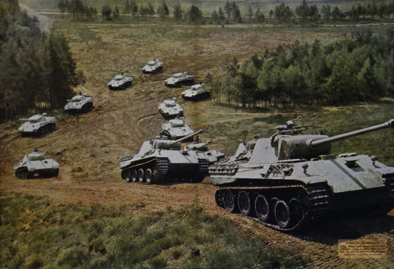 "Panther"-Panzer der Wehrmacht bewegen sich während einer Übung durchs Gelände Foto: picture alliance / akg-images | akg-images