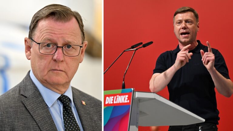 Zoff in der Linken: Thüringens Mininsterpräsident Bodo Ramelow (links) warnt zur Vorsicht. Parteichef Martin Schirdewan will dagegen auf die Straße und einen heißen Herbst.