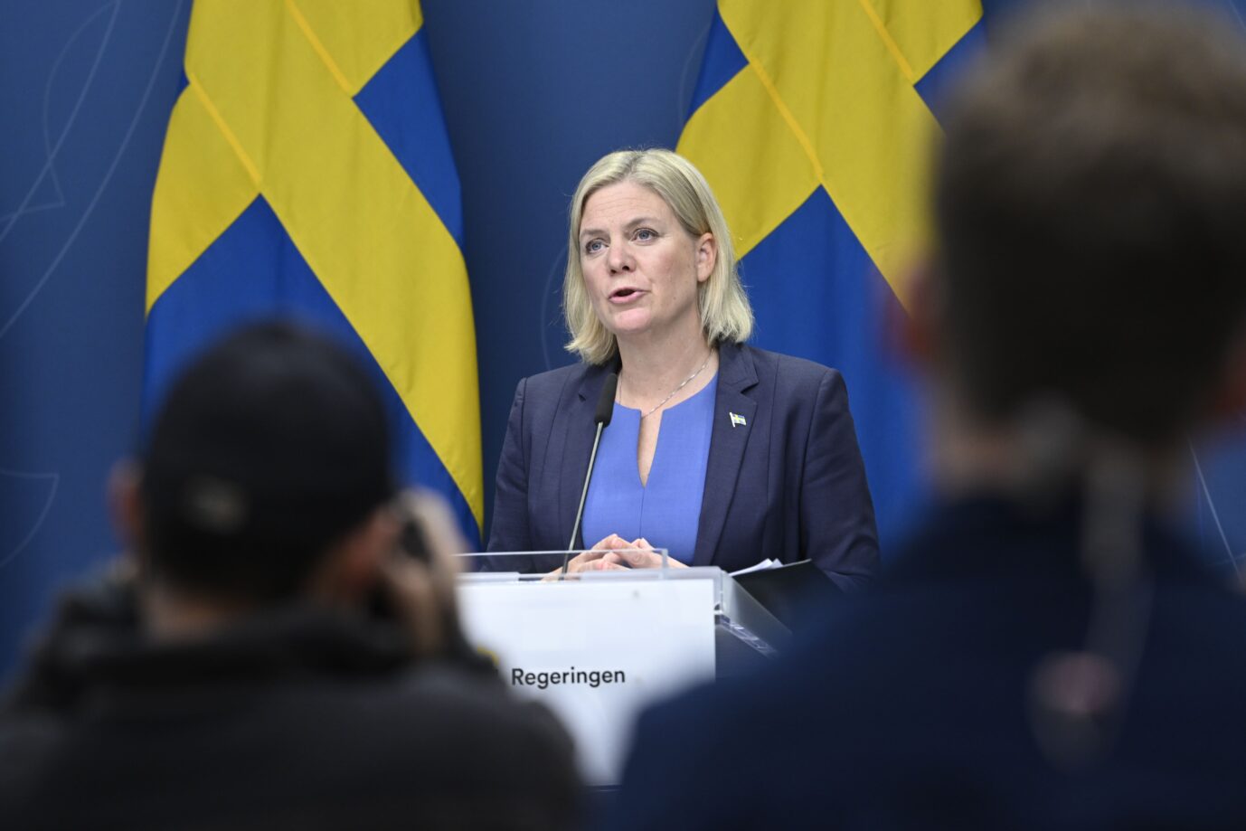 Sieg der Schwedendemokraten. Schwedens sozialdemokratische Ministerpräsidentin Magdalena Andersson bei ihrer Rücktrittserklärung am Mittwochabend.