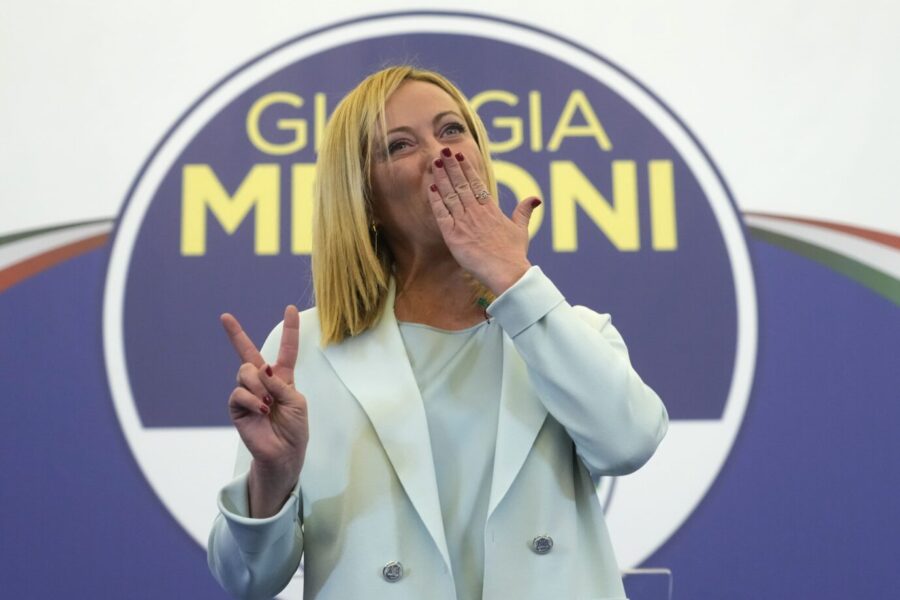 Giorgia Meloni nach dem Sieg ihres Bündnisses bei der Wahl in Italien im jähr 2022