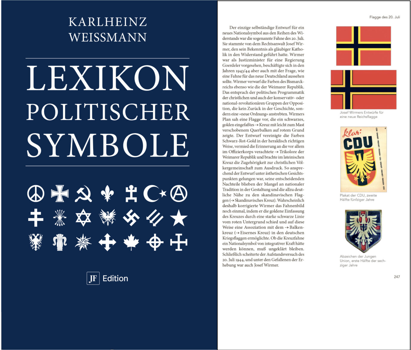 Das „Lexikon politischer Symbole“ des Historikers Karlheinz Weißmann sowie ein Auszug aus dem Nachschlagewerk, das ab Oktober erhältlich ist Foto: JF