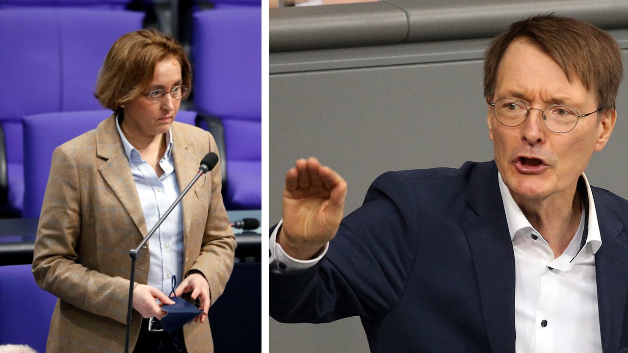 Bundesgesundheitsminister Karl Lauterbach (SPD, rechts) zeigt die AfD-Abgeordnete Beatrix von Storch wegen Beleidigung an. Doch Bundestagsvizepräsident Wolfgang Kubicki (FDP) widerspricht.