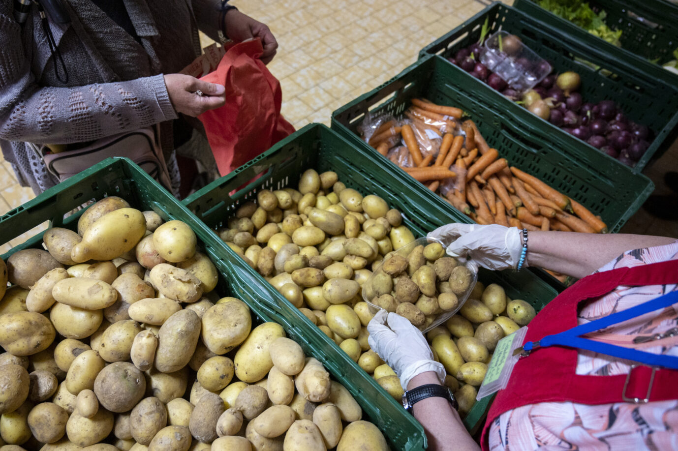 Helfer der Tafel verteilen Lebensmittel an Bedürftige: Supermärkte haben mittlerweile weniger abzugeben