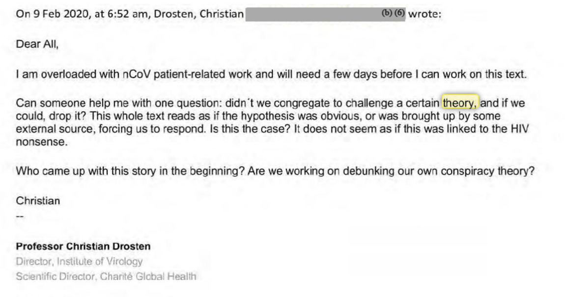 E-Mail von Drosten zur Herkunft des Corona-Virus