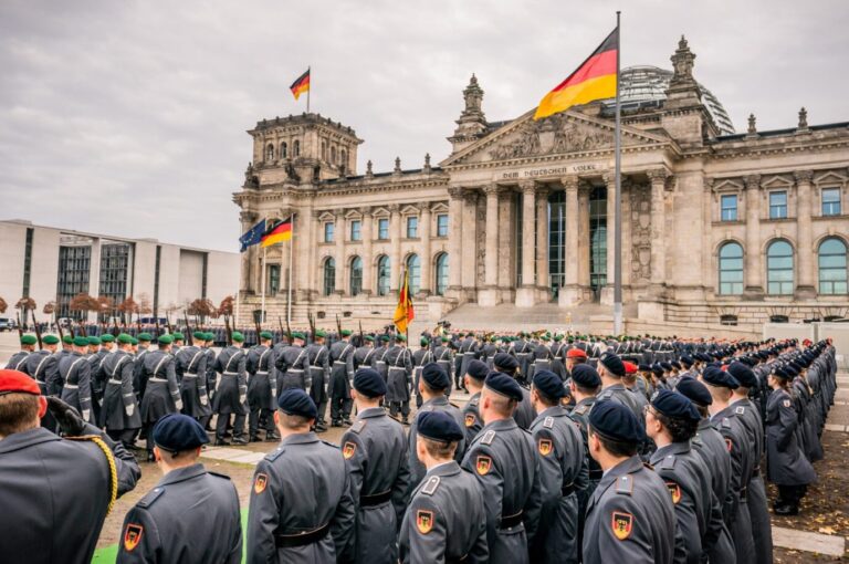 Rekruten der Bundeswehr vor dem Reichstagsgebäude: Der Ukraine-Krieg ist für Deutschland eine Mahnung