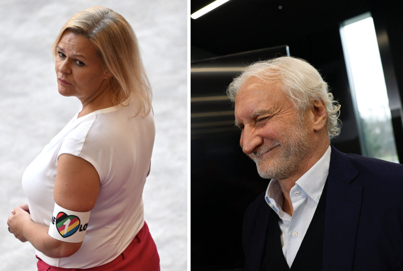Bundesinnenministerin Nancy Faeser und Fußball-Legende Rudi Völler: Für peinliche Moralbotschaften hat er nichts übrig