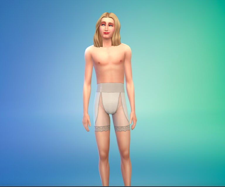 Eine Sims-Figur: Auch männliche Sims können in dem Spiel geschminkt sein und Damen-Unterwäsche tragen Foto: JF-Screenshot