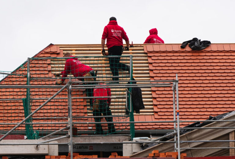 Männer decken ein Dach: Selbst beim Wohnen sollen sich Bürger immer öfter grünen Vorschriften beugen