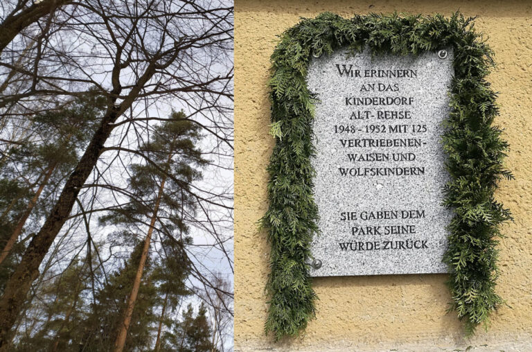 An einigen ehemaligen DDR-Kinderheimen erinnern Denkmäler an die Wolfskinder. Wie hier in Alt-Rehse. Deren Eltern waren in Ostpreußen ermordet worden.
