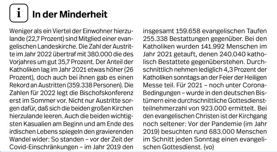 Der Text zeigt die genaue Anzahl von Kirchenaustritten in Deutschland.