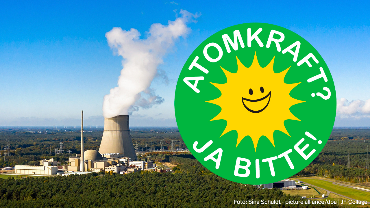 Atomkraftwerk und Kernenergie als Bild mit Button Ja zur Kernkraft