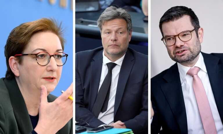 Streit um Klimapolitik: Bauministerin Klara Geywitz (SPD), Wirtschaftsminister Robert Habeck (Grüne) und Justizminister Marco Buschmann (FDP).