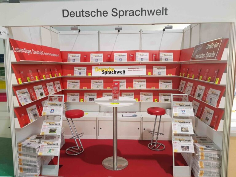 Der Stand des Vereins "Deutsche Sprachwelt" auf der Leipziger Buchmesse 2023