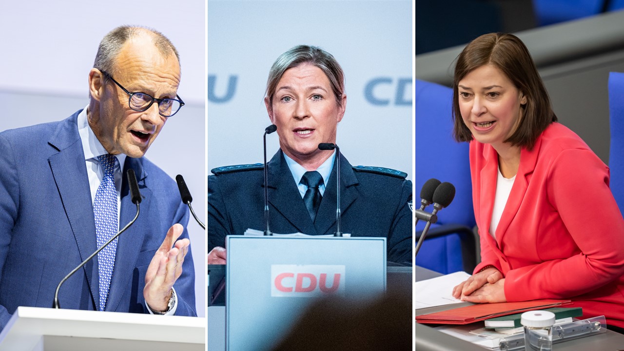 CDU: Streiten sich über Claudia Pechstein (Mitte): CDU-Chef Friedrich Merz und seine Stellvertreterin Yvonne Magwas.