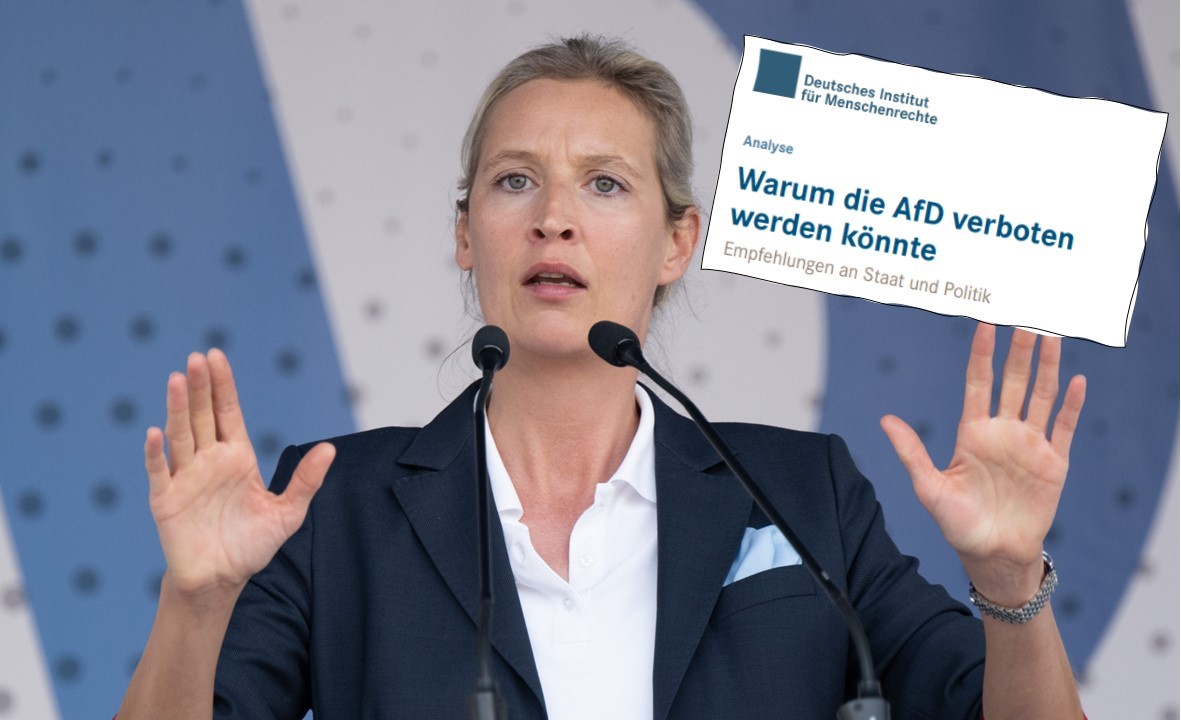 Die von Alice Weidel geführte AfD könnte verboten werden, meint die Studie des Deutschen Instituts für Menschenrechte.