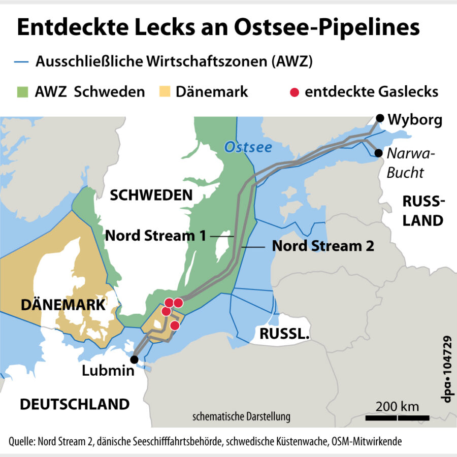 Der Verlauf der Nord-Stream-Pipeline durch die Ostsee Grafik: picture alliance/dpa/dpa Grafik | dpa-infografik GmbH
