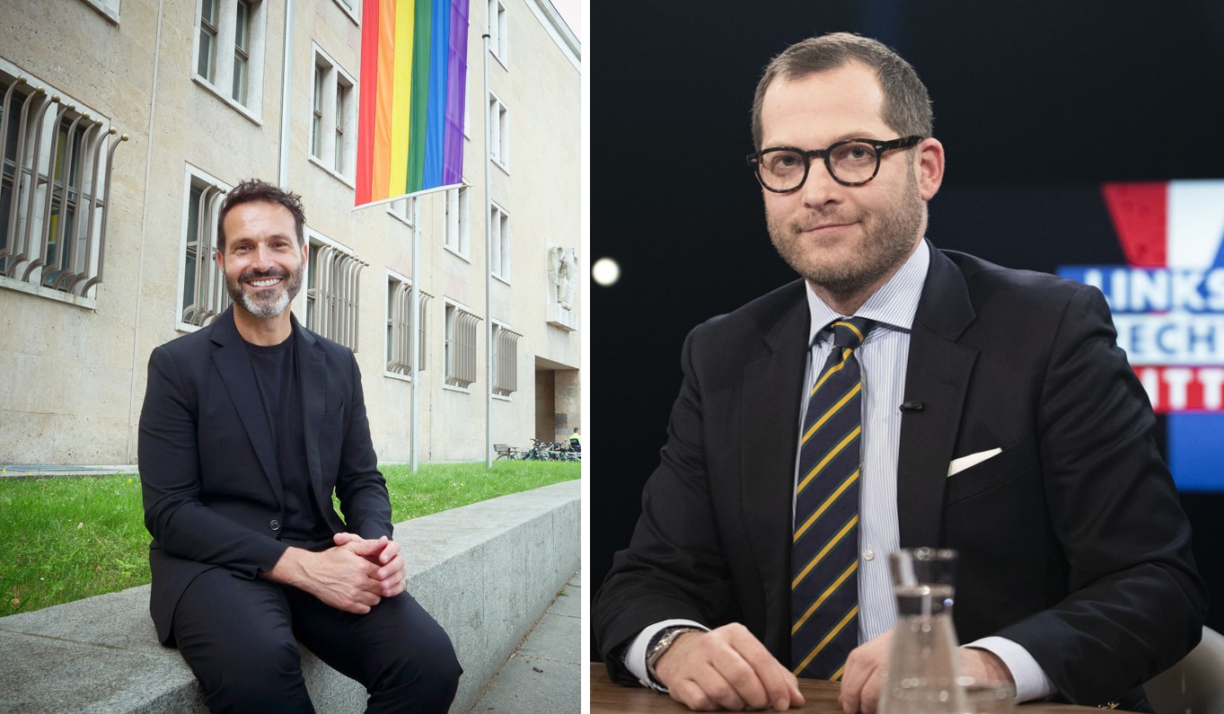 Der Berliner „Queer-Beauftragte“ Alfonso Pantisano (links) und Journalist Julian Reichelt