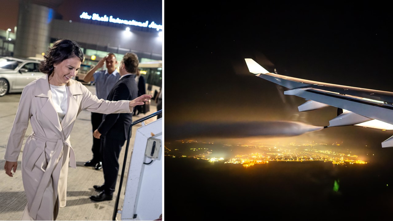 Australien-Reise erneut gescheitert: Außenministerin Annalena Baerbock besteigt in Abu Dhabi ihr Regierungsflugzeug. Kurz danach müssen wieder 80 Tonnen Kerosin abgelassen werden.