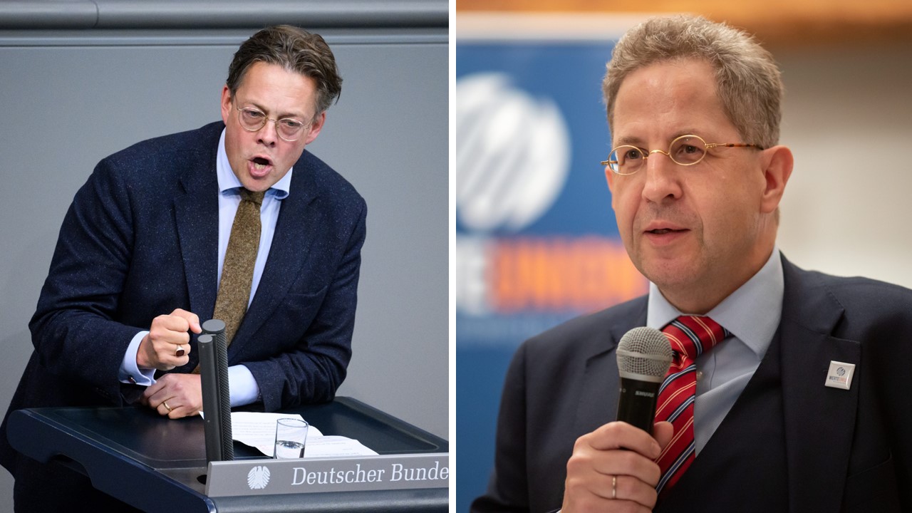 Der Vorsitzende des Parlamentarischen Kontrollgremiums für die Geheimdienste im Bundestag, Konstantin von Notz (Grüne, links) fordert die Überwachung von Hans-Georg Maaßen (CDU) durch den Verfassungsschutz.