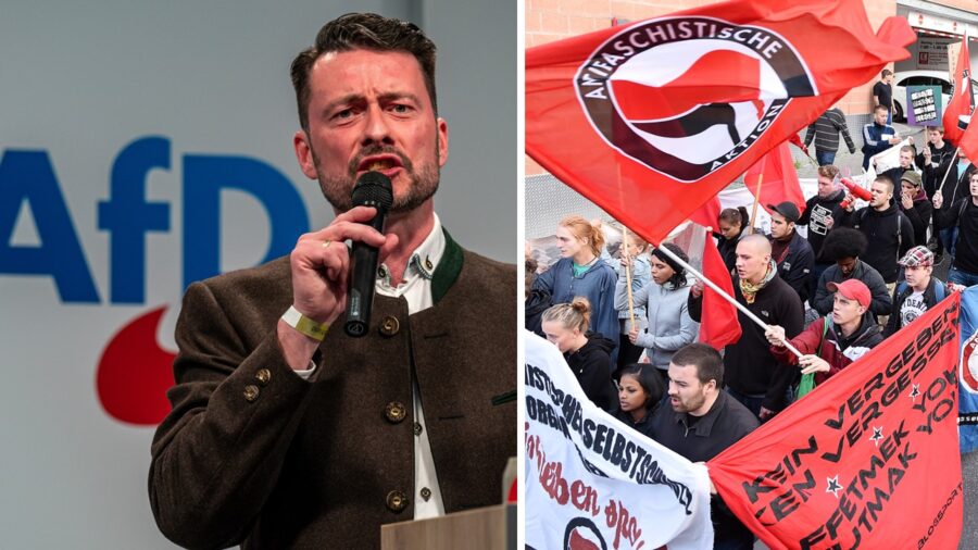 Gewaltaufruf: Der hessische AfD-Landesvorsitzende Andreas Lichert und eine Antifa-Demonstration in Tübingen (Symbolbild).