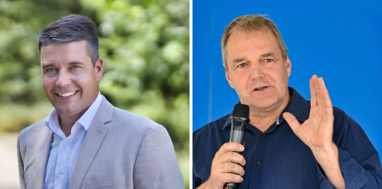 Bei der Bürgermeisterwahl für die Kreisstadt Seelow in Brandenburg setzte sich Robert Nitz (l., parteilos) gegen Falk Janke (r., AfD) durch Foto: picture alliance/dpa | Patrick Pleul