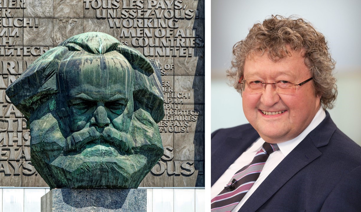Linke im Streit: Das Karl-Marx-Monument des Bildhauers Lew Kerbel in Chemnitz und unser Autor Prof. Werner J. Patzelt.