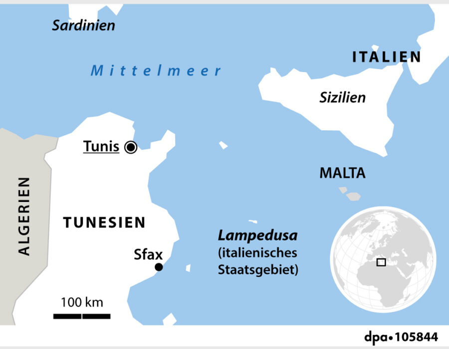 Lage von Lampedusa vor der tunesischen Mittelmeerküste Foto: picture alliance/dpa/dpa Grafik | dpa-infografik GmbH