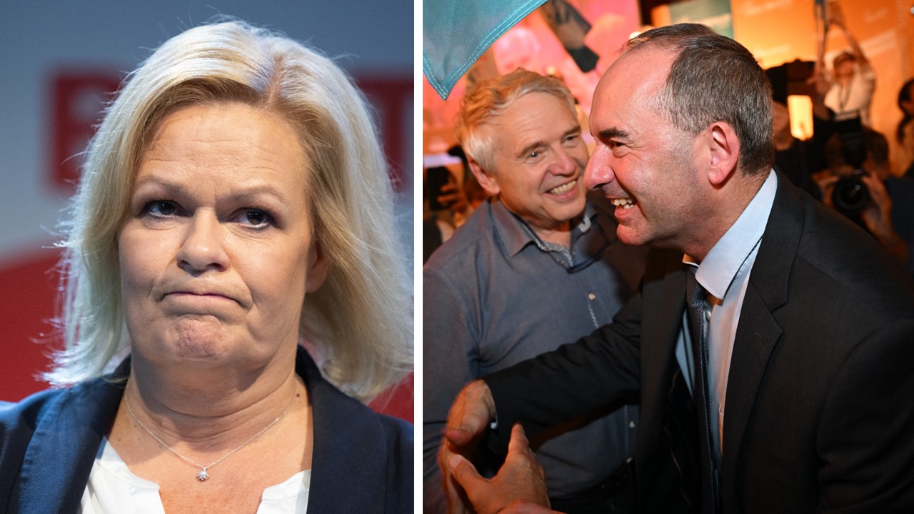 Verliererin Bundesinnenministerin Nancy Faeser (SPD) und Gewinner Hubert Aiwanger (Freie Wähler).