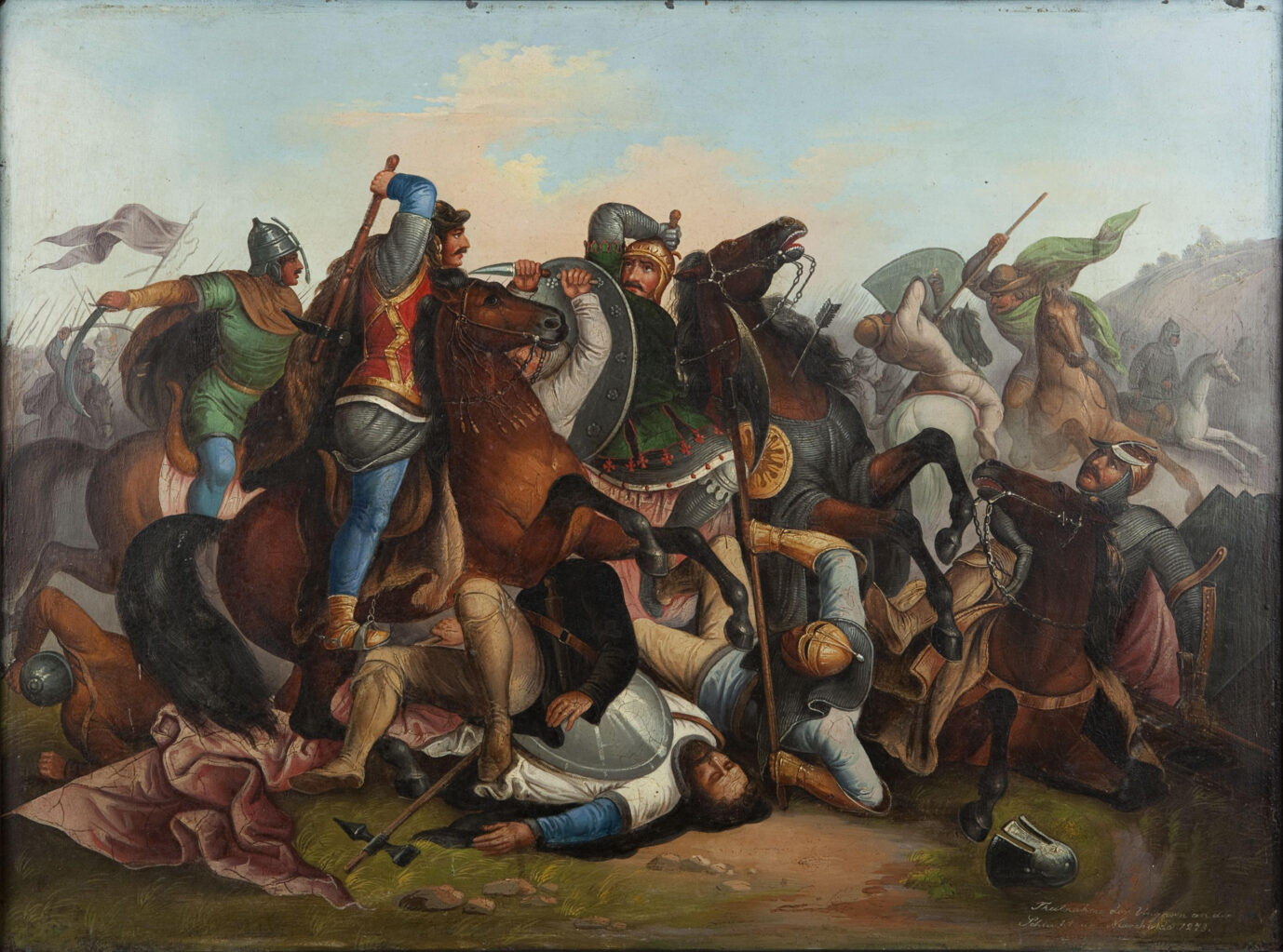 Der Habsburger Rudolf I. trifft auf dem Schlachtfeld auf Ottokar von Böhmen.