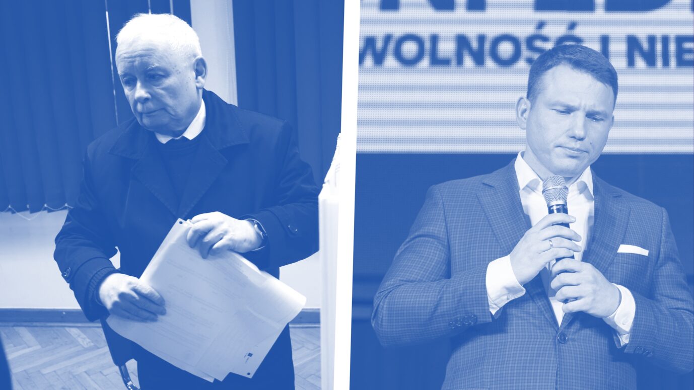 Auf dem Foto befinden sich zwei Rechte Polens, Jaroslaw Kaczynski und Slawomir Mentzen.