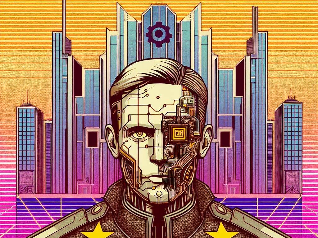 Auf dem Foto befindet sich ein Cyborg vor einem kirchenartigen Gebäude. Dies steht für den Transhumanismus als Ersatzreligion. (Symbolbild)