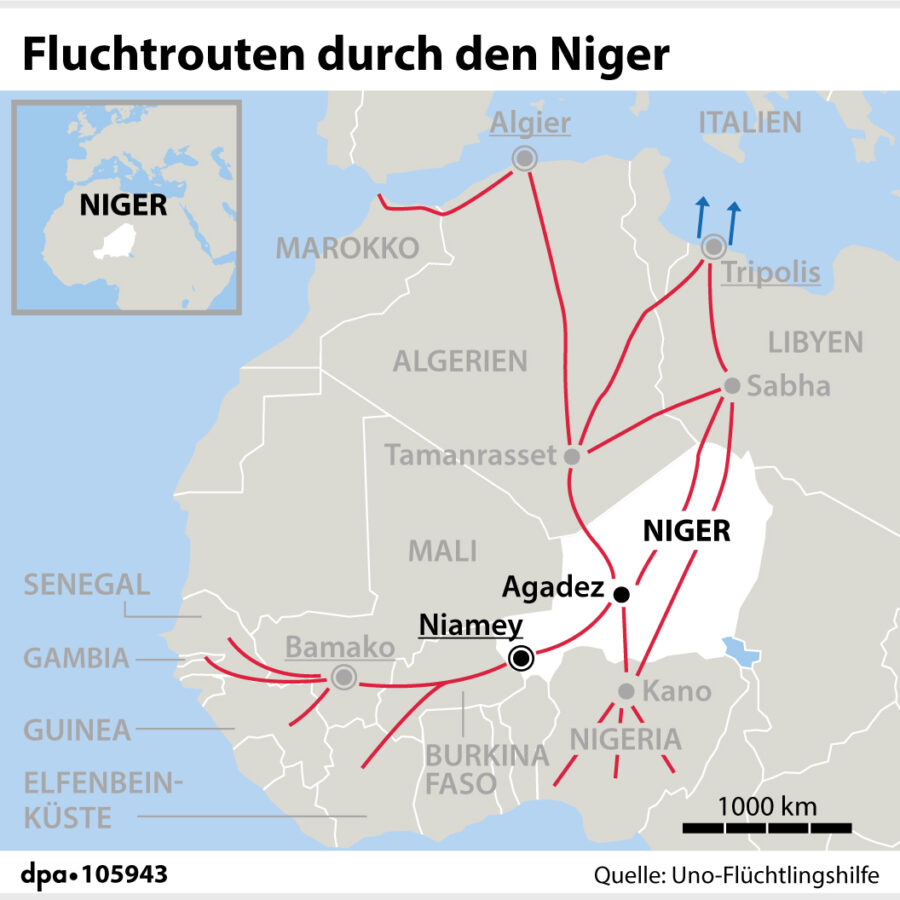 Migrationsroute durch den Niger nach Europa Grafik: dpa-infografik GmbH