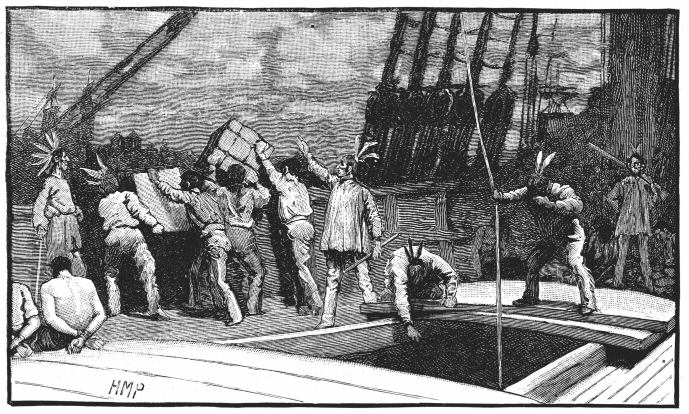 Als Indianer verkleidete Mitglieder der "Sons of Liberty" werfen den Tee ins Bostoner Hafenbecken: Die "Boston Tea Party" ebnete den Weg in den Krieg.
