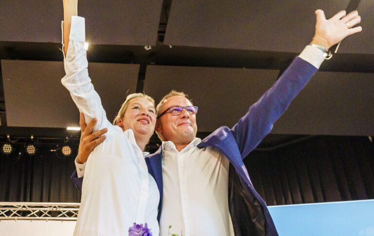Umfrage: Die AfD-Vorsitzenden Alice Weidel und Tino Chrupalla könnten vor einem erfolgreichen Wahljahr in Ostdeutschland stehen.