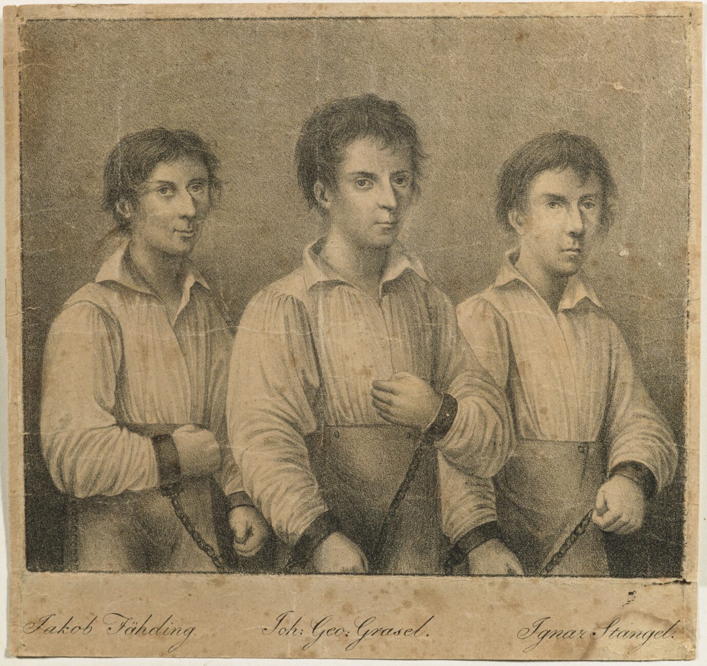 Johann Georg Grasel (1790-1818), "Räuberhauptmann", mit seinen gefangenen Spießgesellen Jakob Fähding und Ignaz Stangel