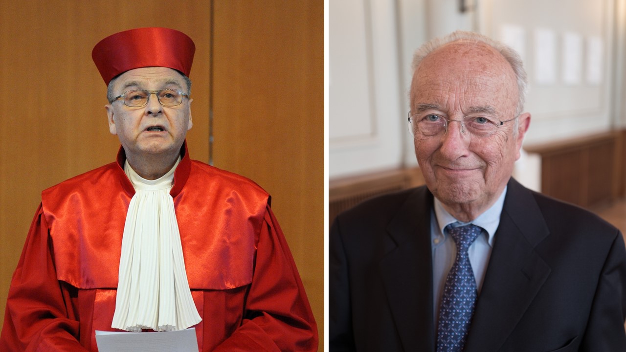 Der ehemalige Verfassungsgerichtspräsident Hans-Jürgen Papier (links) und Staatsrechtler Rupert Scholz sind gegen ein AfD-Verbot.