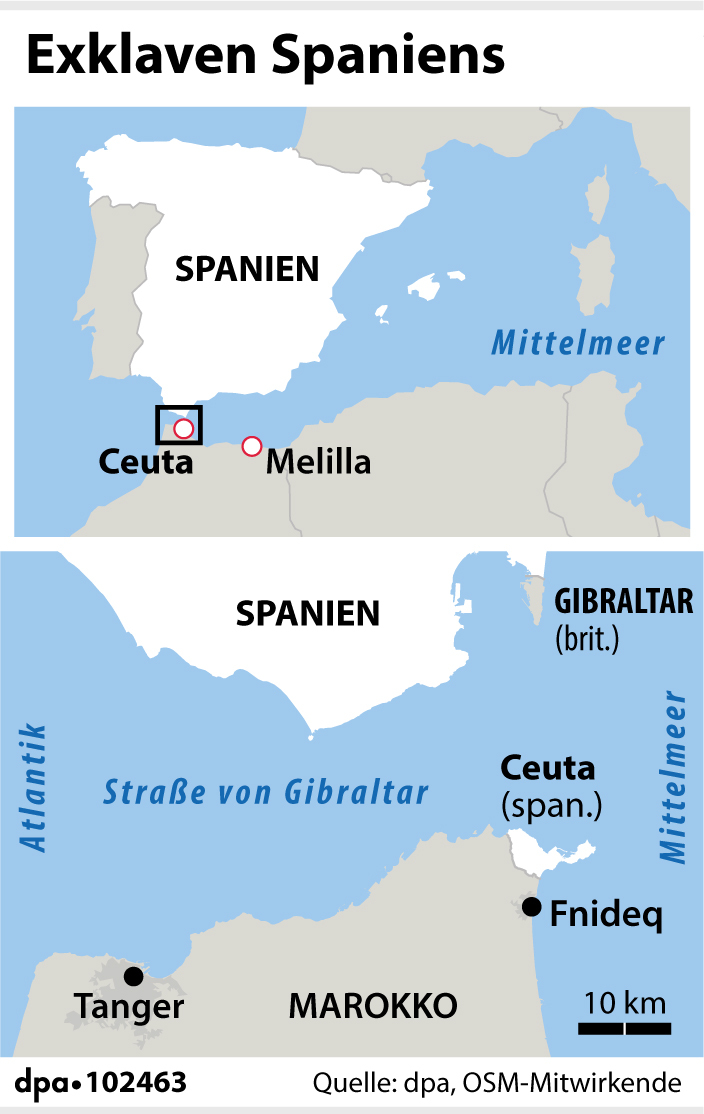 Grafik-Karte Nr. 102463, Hochformat 60 x 95 mm, "Die spanische Exklave Ceuta"; Grafik: A. Brühl, Redaktion: M. Lorenz