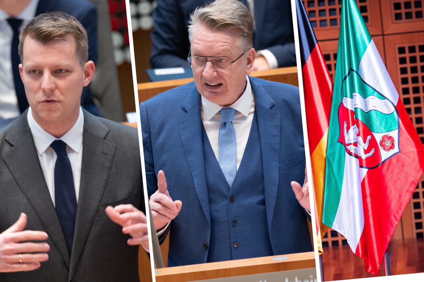 Der FDP-Vorsitzende in NRW, Henning Höne (links), und der AfD-Abgeordnete Markus Wagner debattieren im Düsseldorfer Landtag