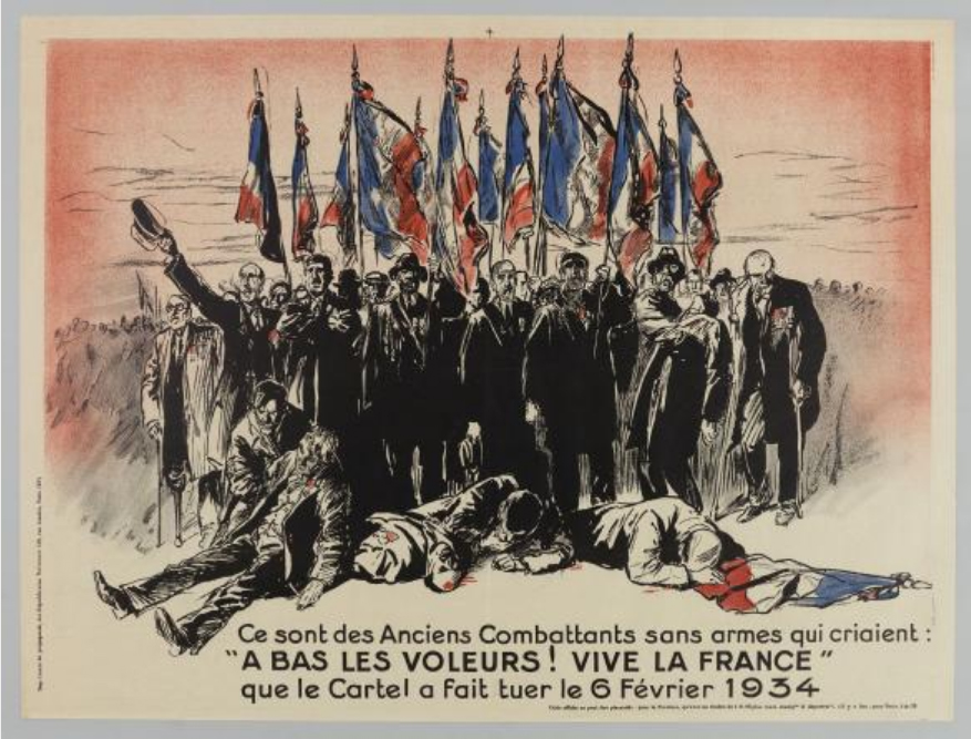 Frankreich in der Zwischenkriegszeit: Plakat der Nationalrepublikaner zum Gedenken an die beim Aufmarsch vom 6. Februar 1934 Getöteten.