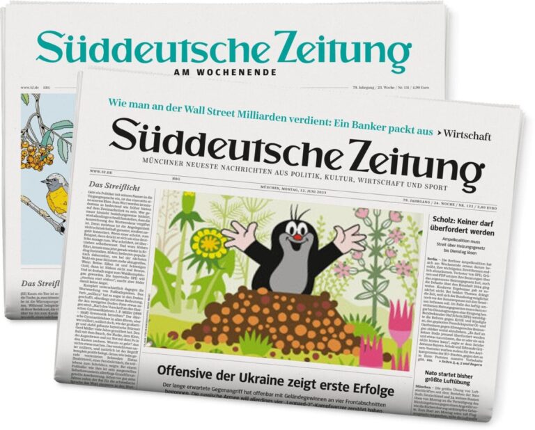 Ausgaben der Süddeutschen Zeitung: Die Tageszeitung sucht nach einem Maulwurf in der Redaktion. Die Süddeutsche Zeitung ist eine deutsche überregionale Abonnement-Tageszeitung mit Sitz in München. Foto: Süddeutsche Zeitung