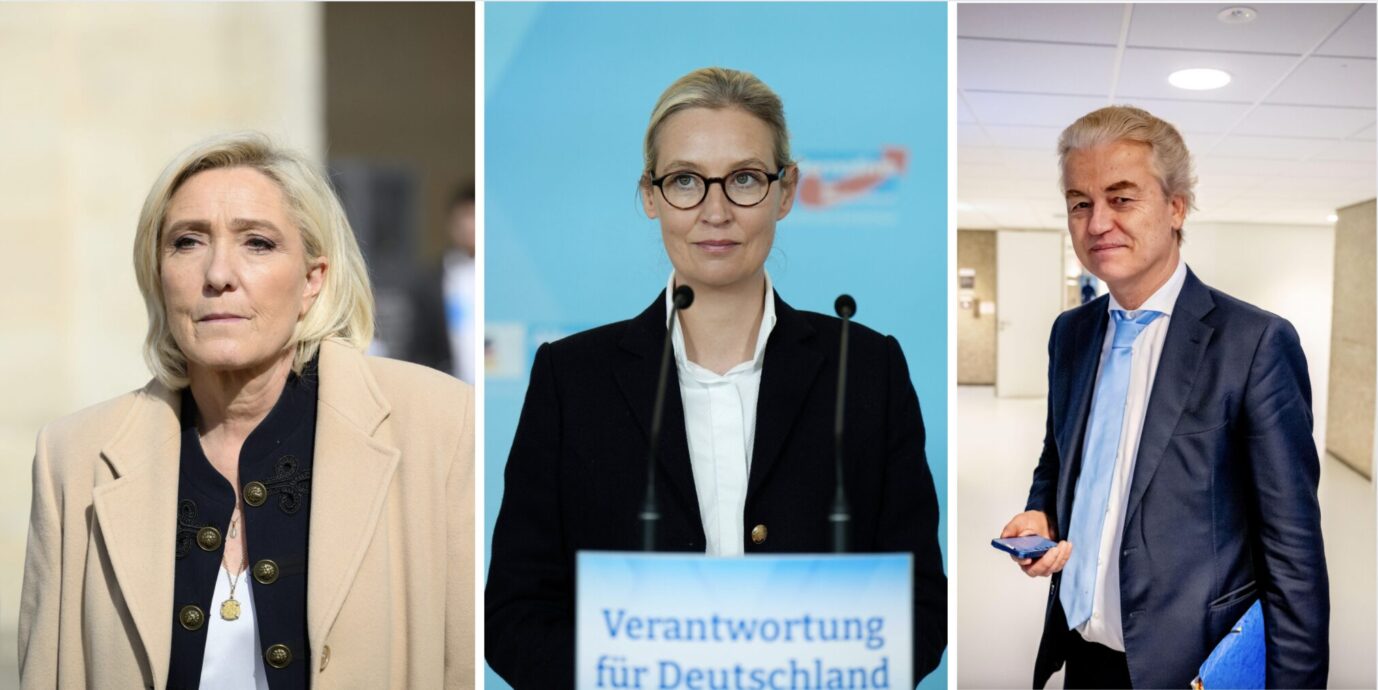 Sie werden die rechten Fraktionen nach vorne treiben: RN-Politikerin Marine Le Pen, AfD-Chefin Alice Weidel und PVV-Chef Geert Wilders