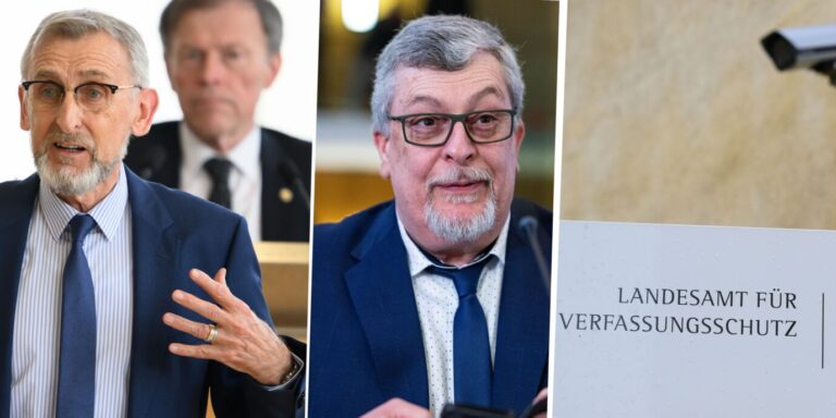 Sachsens Innenminister Armin Schuster (CDU) und der AfD-Landtagsabgeordnete Carsten Hütter: Gutachten zur Verfassungsschutzbeobachtung nicht herausgegeben.